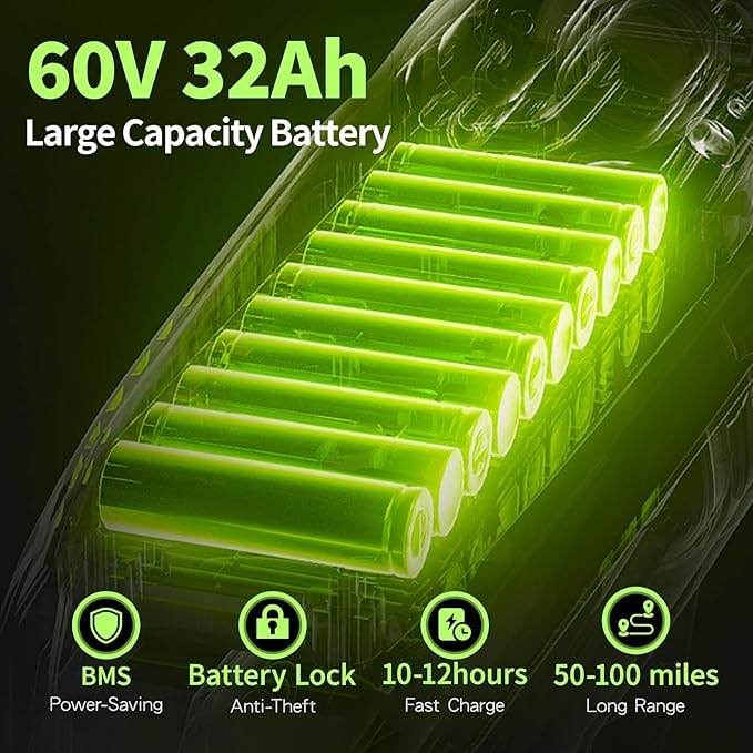 5000w Dual Motor Electric Bicycles, 60V Battery E-Bike with 45 MiIe P-Hour Electric Bike for Adults, 26 Fat Tire Hunting Ebike for All Terrain, Full Suspension Electric Ebike