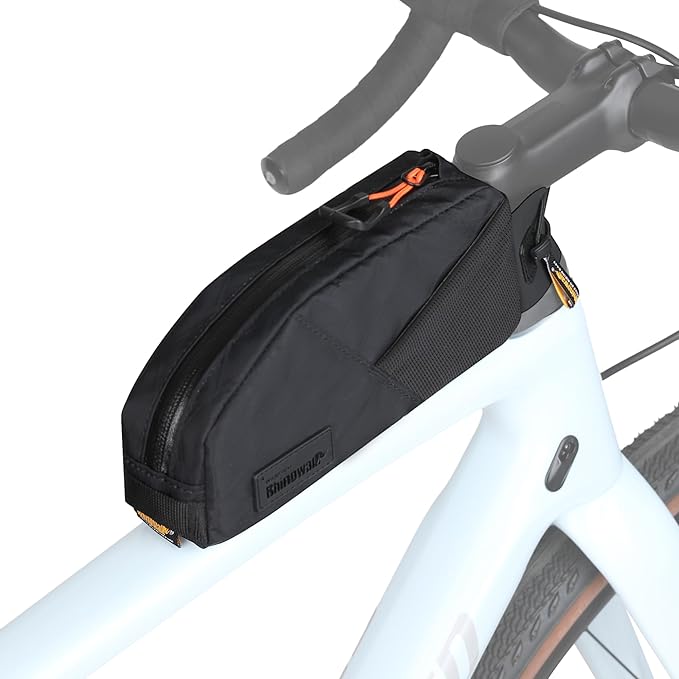 Rhinowalk Bike Frame Bag 1.2L, Waterproof Handlebar Bag with Phone Holder, Small Front Bag with Strap or Screw Mount, Fits Most Bikes – Black