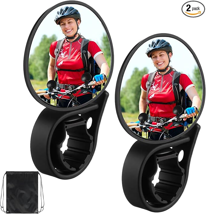 Hestya 2 Pack Bike Handlebar Mirror 360° Adjustable Rotatable Universal View Bicycle Mounted Mirror with Storage Bag Bicycle Accessories Shockproof Acrylic Convex for Mountain Road Bike