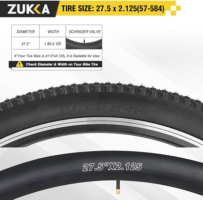 ZUKKA Bike Tire 20/24/26/27.5/29 x 2.125 Bike Tire 2 Pack Mountain Bike Tire Folding Replacement Tire for MTB Mountain Bike, Kids