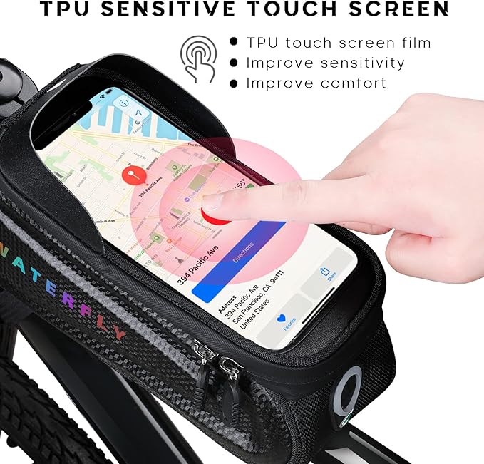 WATERFLY Bike Front Frame Bag: Bike Top Tube Phone Mount Bag Road MTB Cycling Waterproof Phone Holder Storage Pouch Mountain Biking Bicycle Handlebar Pouch Bikepacking
