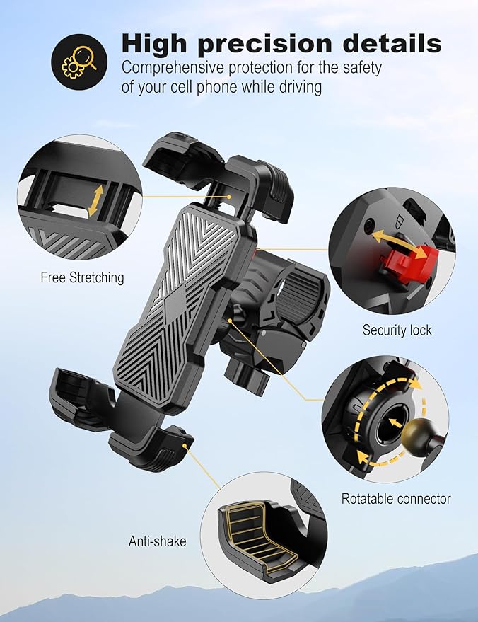 Bike Phone Holder, Universal Motorcycle Phone Holder with 360 Rotate for 4.7-6.8 Inch Smartphones, Compatible with Road Bike MTB Scooter