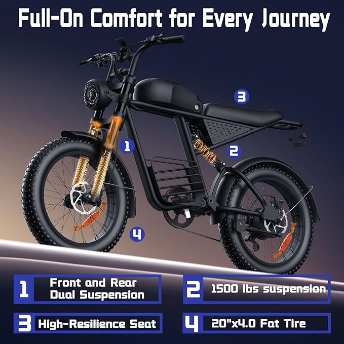 Electric Bike for Adults FX20, 3000/1500W, 37/35MPH Fast E-Bike, 48V 25Ah/18.9Ah Battery, 40-80 Miles Long Range Electric Motorcycle, 20" Fat Tire Dirt Bike, UL 2849 GCC All Terrain Mountain Snow