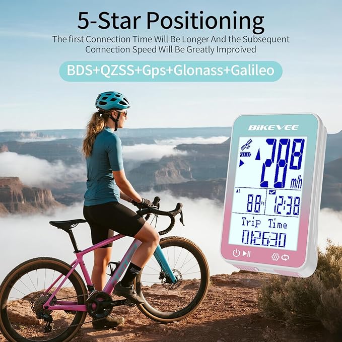 GPS Speedometer & Odometer - Wireless Bike Computer, Auto Start/Stop, Auto Backlight, IPX7 Waterproof, 2.4" LCD, Cycling Tracker in MPH & KM/H