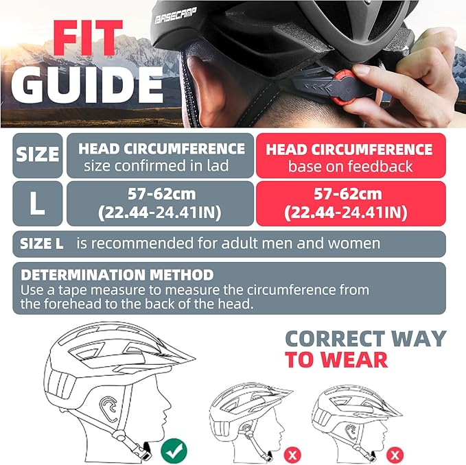 Bike Helmet, Basecamp Bicycle Helmet with Rear Light & Detachable Magnetic Goggles Lightweight Cycling Helmet Adjustable for Adult Men Women Mountain & Road (BC-069)