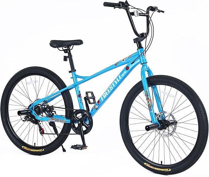Freestyle Teen Bike Double Disc Brakes 26 inch BMX Bike High-Aluminum/Carbon Steel Frame, for for Teen Bike and Adult Bikes, with 2 Pegs, Bicycles for Men and Women, Multiple Colors