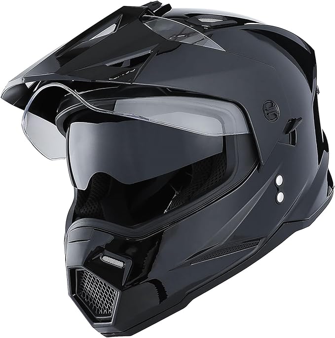 1Storm Youth Kids Dual Sport Dual Visor Motorcycle Motocross Off Road Full Face Helmet Matt Black