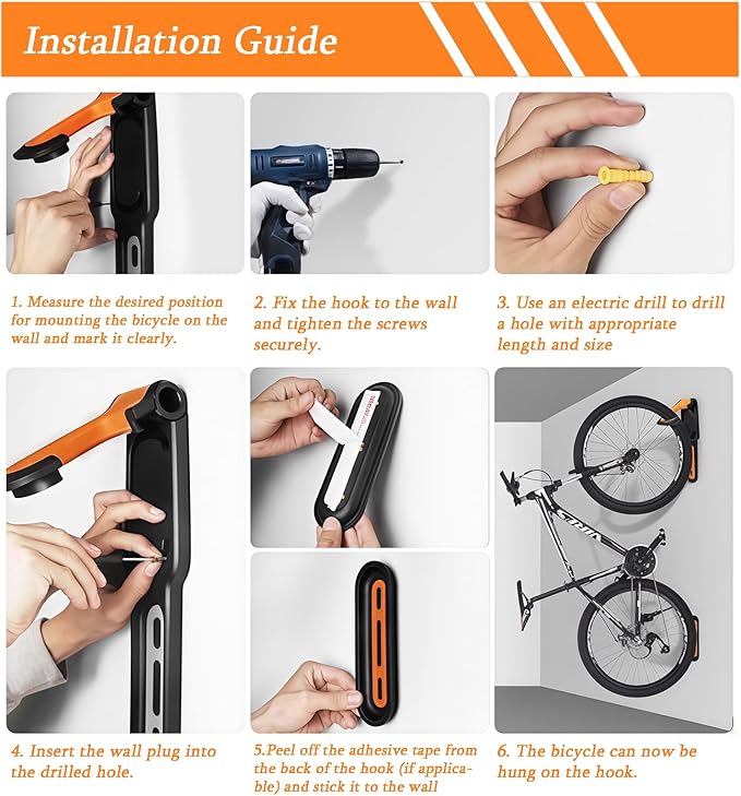 Bike Wall Mount Garage Storage – Rotatable Bike Hanger, Space-Saving Vertical Rack Holds Up to 66lbs, Easy to Install