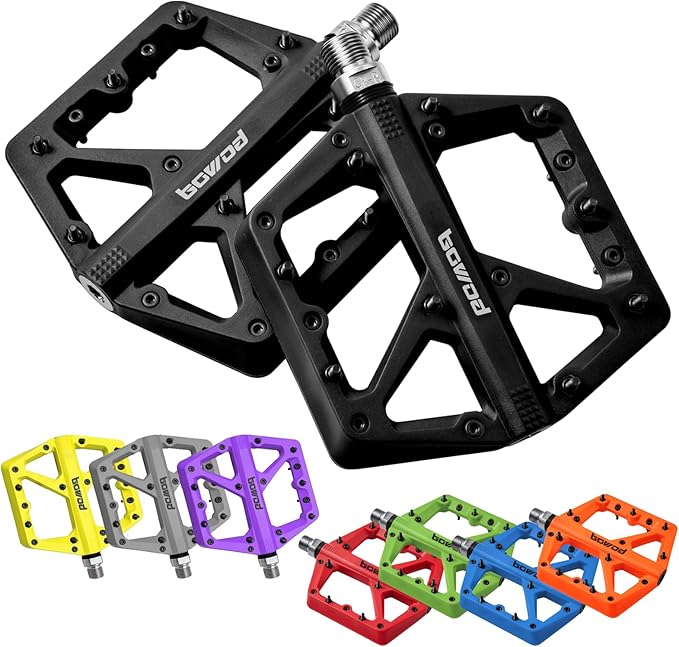 MTB Pedals Large Mountain Bike Pedals, Lightweight Nylon Fiber Composite Bicycle Platform Pedals, Grippy Pedals w 18 Pins, Cr-Mo Spindle fit w 2 Bearings, Clipless Pedals for BMX MTB Bike 9/16"