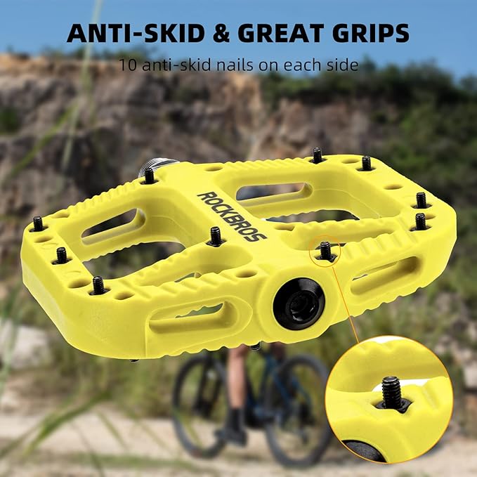 Rock BROS Mountain Bike Pedals Nylon Composite Bearing 9/16" MTB Bicycle Pedals with Wide Flat Platform