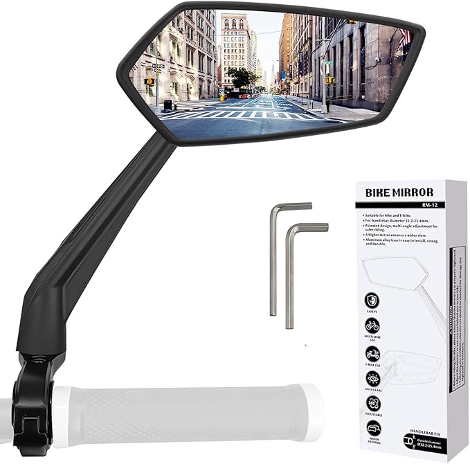 Arkham Bike Mirror for Handlebar Adjustable Bicycle Rear View Mirror 360 Rotatable, HD Glass Bicycle Mirror Shakeproof, Easy Installation,Wide View Angle, Essential Bike Tool for All Bicyclists,Right