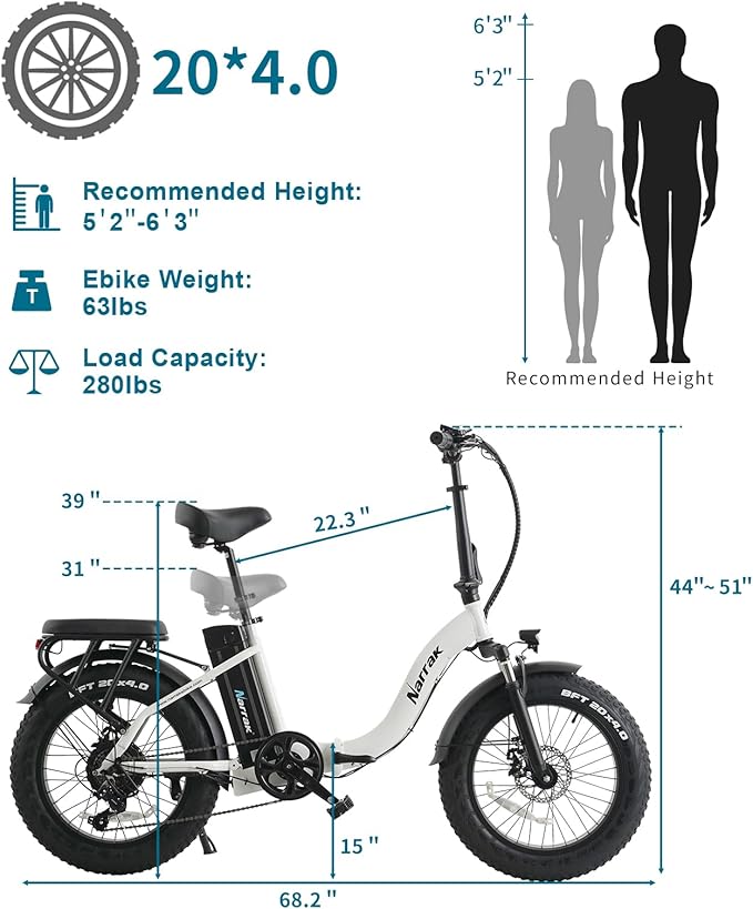 Fat Tire Folding Electric Bike, 48V & 624Wh Lithium Removable Battery, Peak 1100W Brushless Motor, Max Speed 20Mph, M5 Large LCD Display, Suspension, Step-Over/Thru Frame