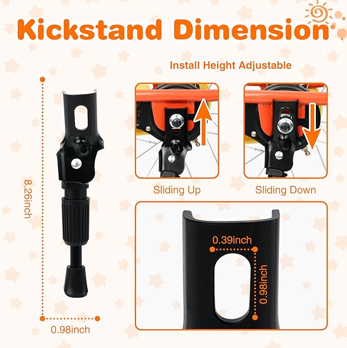 ZUKKA Bike Kickstand 14 Inch for Kids Bike Adjustable Aluminum Alloy Kickstand for Bicycles with Anti-Slip Pad for Kids Bike Universal Fit for Mountain Road Bikes