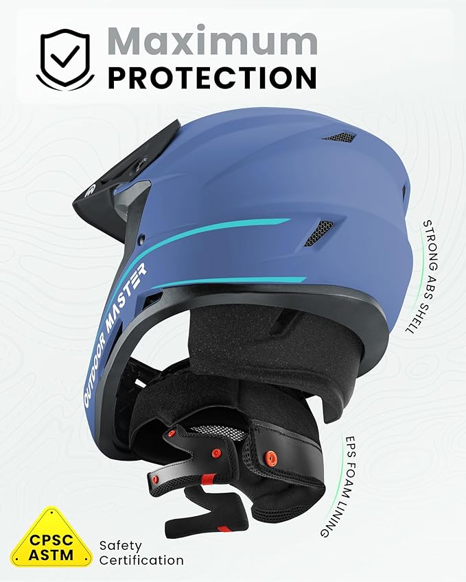 OutdoorMaster Full Face Mountain Bike Helmet for Men & Women - Durable, Impact Resistant, Ventilated, Adjustable Visor - Downhill Race BMX MTB Helmet
