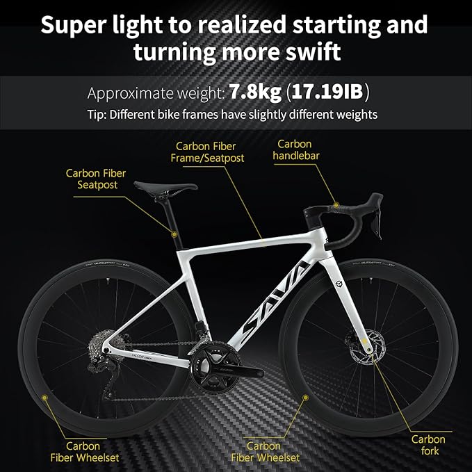 SAVADECK Carbon Road Bike Lightweight 24-Speed Shifting Road Bicycle with Shimano 105 Di2 7170 Groupset, T1000 Carbon Frame with 700C Carbon Wheelset Disc Brake Race Bikes