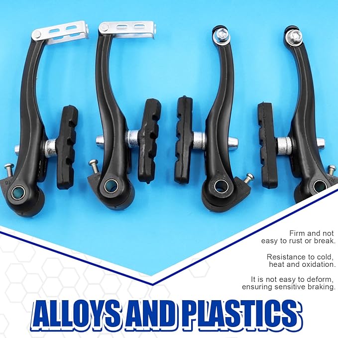 Glarks 6Pcs Bike Brake Set Includes 2 Pairs 4Pcs V-Bike Brakes, 2Pcs Black Front and Rear Brake Cables Professional Bicycle Brake Lines for Mountain Road Bikes
