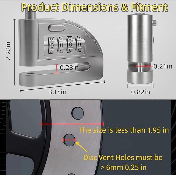 Motorcycle Disc Lock, Anti-Theft 4 Digit Combination, E-Bike, Scooter & Off-Road Motorcycle & Mountain Bike, Heavy Duty Keyless Security with High-Strength Alloy, No Alarm Mechanical Design
