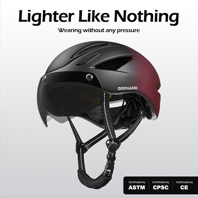Odoland Bike Helmet with Magnetic Sun Visor for Adults, Glasses-Friendly Design Adjustable Dial Cycling Helmet for Men & Women, Urban Riding Bicycle Helmet for Mountain, Road, E-Bike, Commuting