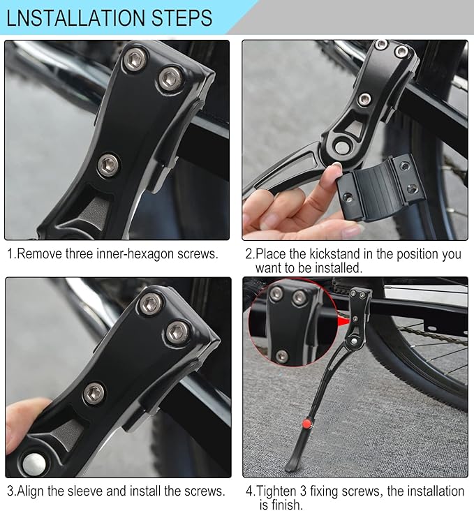 Adjustable Aluminum Alloy Bicycle Kickstand, Black, 24"-28" Bike