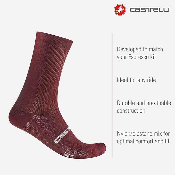 CASTELLI Men’s Espresso 18 Sock, Moisture Wicking Performance Cycling Apparel Sock for Road & Gravel Biking