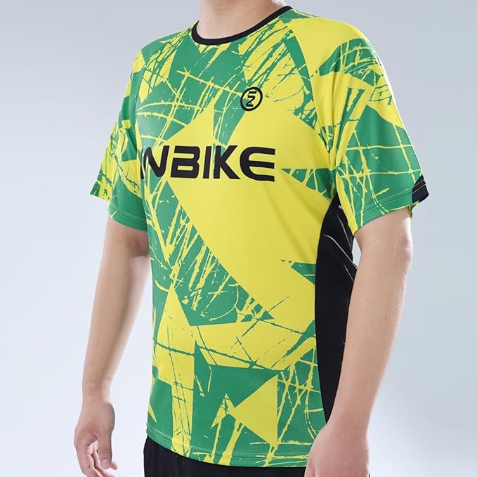 INBIKE Men's Mountain Bike Jersey, Moisture Wicking Short Sleeve Cycling Shirts, Quick Dry Breathable Bicycle Tops for Biking
