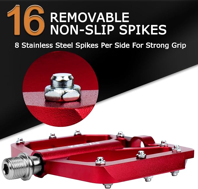 Mountain Bike Pedals 9/16", 3 Sealed Bearings Non-Slip Bicycle Pedals Aluminum CNC Machined Wide Flat Pedals for Road Bike MTB