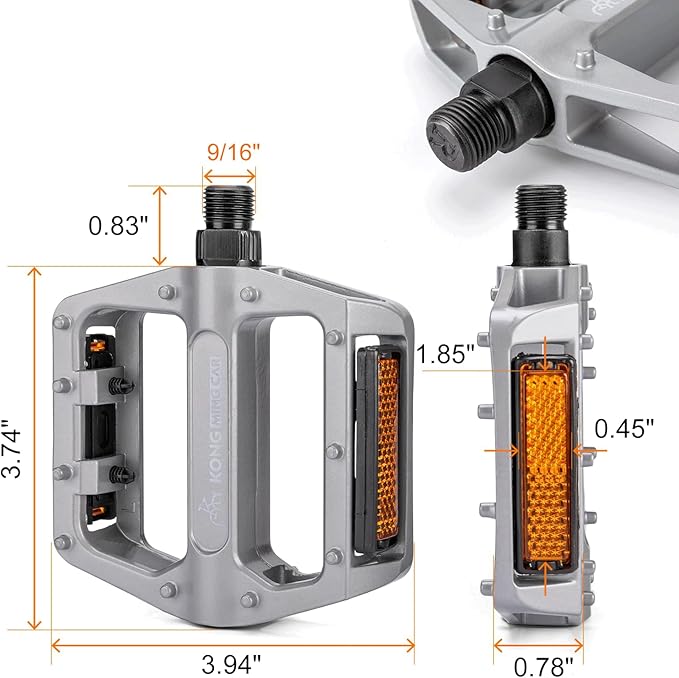 Mountain Bike Pedals 9/16 Inch - Bicycle Flat Pedals with Reflectors - Lightweight Aluminum Alloy Wide Platform Pedals for Mountain Bike, BMX, Road Bike Pedals