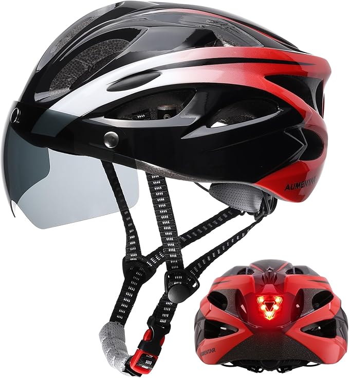 Adult Bike Helmet, Bicycle Helmet with Rear LED Light & Detachable Magnetic Goggles,Cycling Helmet Adjustable for Men Women Mountain & Road