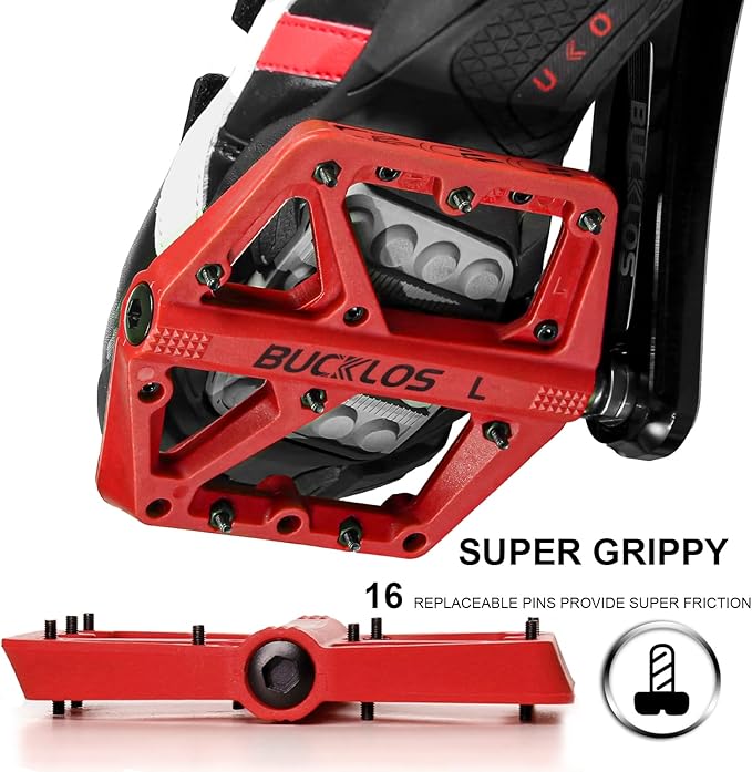 BUCKLOS Mountain Bike Pedals MTB Pedals Flat, Adult Bicycle Road Bike Large Platform Nylon Non-Slip Pedal for Gravel Bike/Hybrid Bike 9/16"