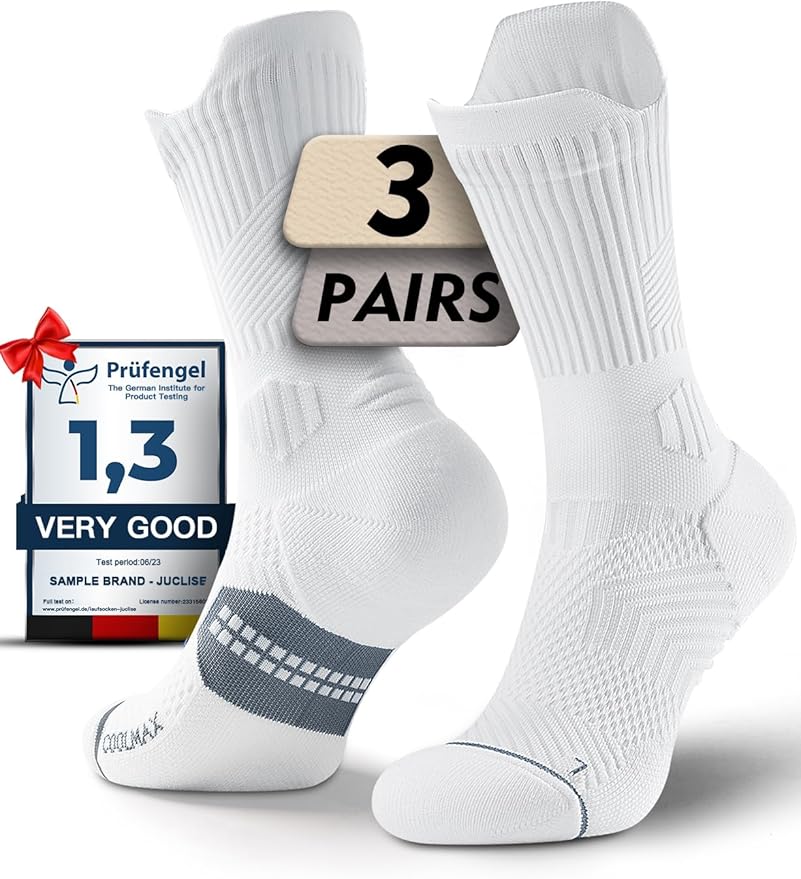Womens Coolmax Bamboo Viscose Compression Running Crew Socks, Moisture-Wicking Anti-Blister Hiking&Gym Athletic