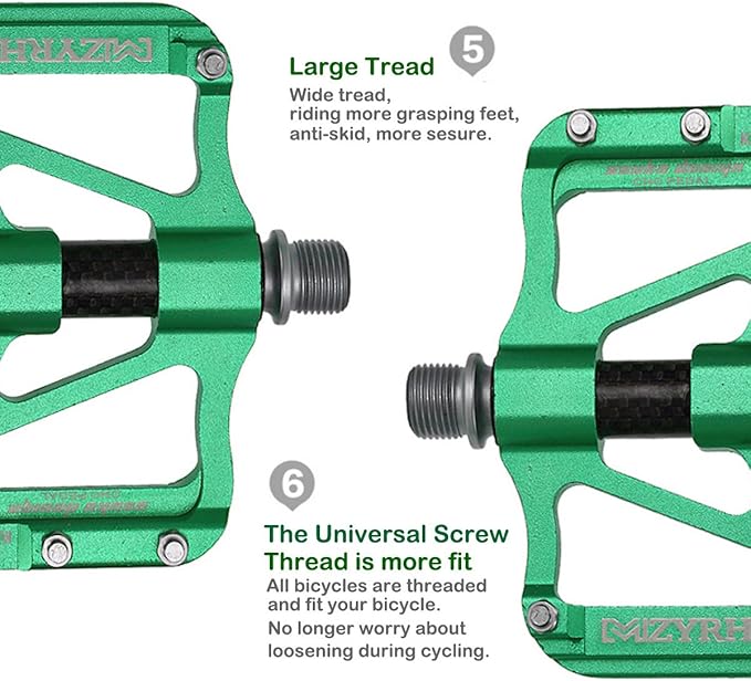 ThinkTop Mountain Bike Pedals MTB BMX Pedals Flats 9/16'' Sealed 3 Bearing Lightweight Aluminum Wider Platform Pedals for Road Bike Bicycle