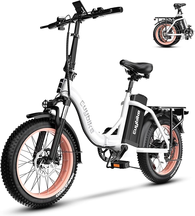 1000W Folding Electric Bike,48V 20AH Removable Battery E Bike,30+MPH,80 Miles Max Range Electric Bike for Adults,20" Fat Tire Foldable ebike,Adult Electric Bicycle for Commute Beach Snow