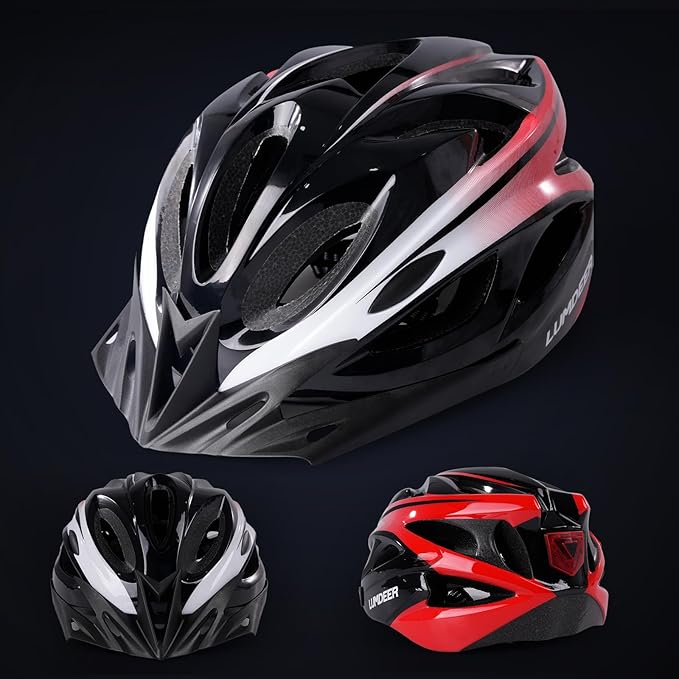 Adult Bike Helmet for Commuting and Cycling, Bicycle Helmet with Rechargeable Rear LED Light & Magnetic Goggles & Removable Sun Visor, Mountain and Road Bicycle Helmets for Men and Women 3 in 1