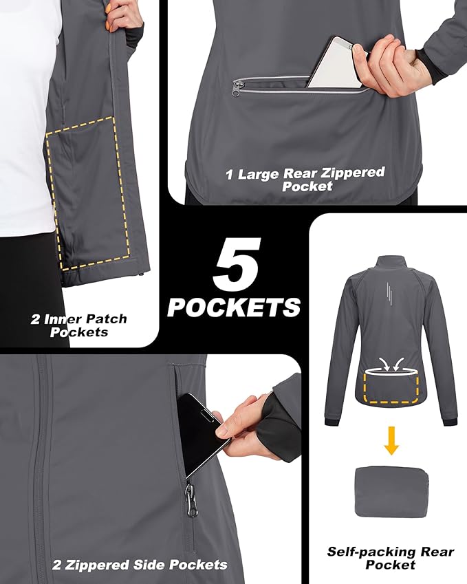 33,000ft Women's Zip Up Lightweight Athletic Workout Yoga Cycling Track Running Jacket Waterproof Windproof Reflective