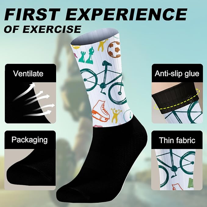 Cycling Socks Athletic Crew Socks Breathable Cushioned Compression Running Hiking Socks For Mens Womens