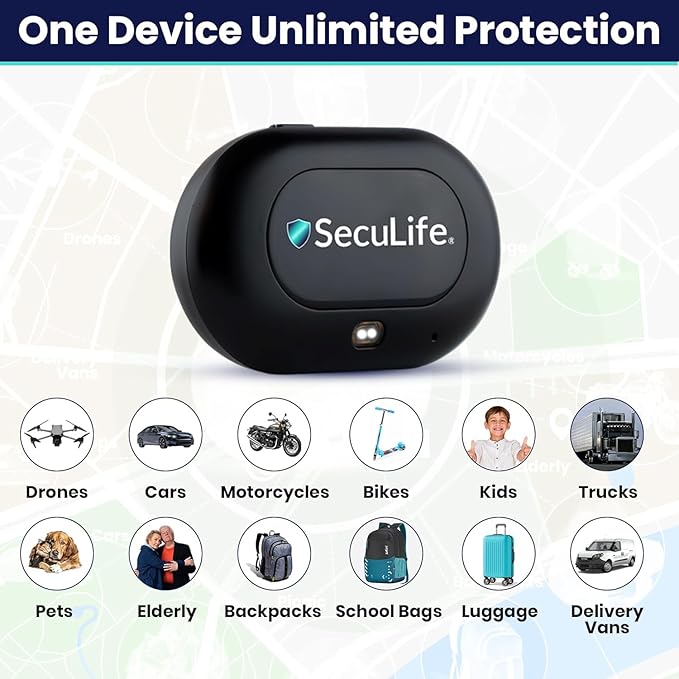 SecuLife GPS Tracker for Vehicles, Kids, Adults, Pets & Bikes – Hidden Car Tracker with Geo-Fencing, Location History, Water-Resistant, Lightweight Build, Long Battery Life & 4G LTE Real-Time Tracking