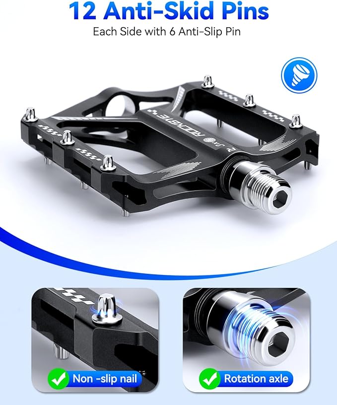 Bike Pedals- 9/16" Lightweight Mountain Bike Pedals with 3 Sealed Bearings Non-Slip Wide Platform,Easy Installation Bicycle Pedals for Road Mountain BMX MTB Bike
