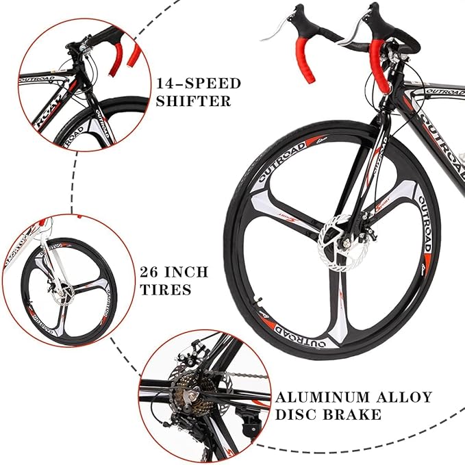 700C Wheel Road Commuter Bike, 14 Speed Shifter, Dual Disc Brakes Racing Bicycle with Light Aluminum Alloy Frame for Adult Men and Women