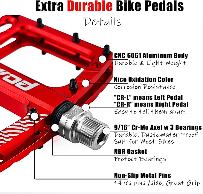 Bike Pedals 9/16" Lightweight Non-Slip Bicycle Platform Pedals - Fits Most Adult Bikes & Mountain Bikes &MTB, Road Bikes and Slip-Resistant Design
