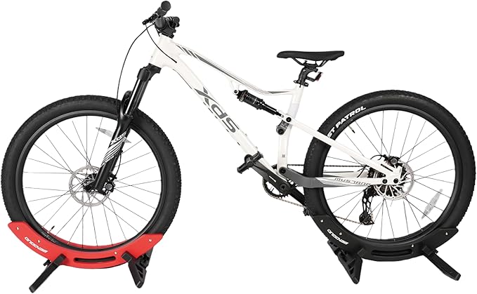 Bike Rack & Floor Stand – Heavy-Duty Adjustable Bicycle Stand for Garage/Home, 20-29" Road/MTB/BMX/Commuter/Kids Bike, 1-Bike Indoor Parking Rack, Red