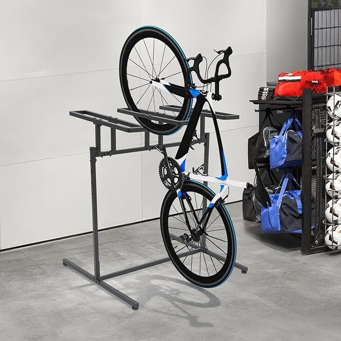 3/5 Bikes Stand Rack Adjustable Bike Storage Rack, Bikes Floor Stand, Bicycle Parking Rack, Bicycle Stand for Garage, Indoor, Outdoor, Max Tire Width 2.4in (For 3 Bikes)