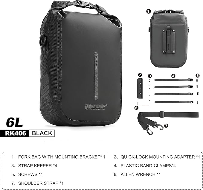 HUNTVP 6L Bike Bag Front Bike Fork Bag Quick Release Bike Packing Bags Waterproof Bike Rack Bag Mountain Road Bike Bag Shoulder Bag Crossbody Bag
