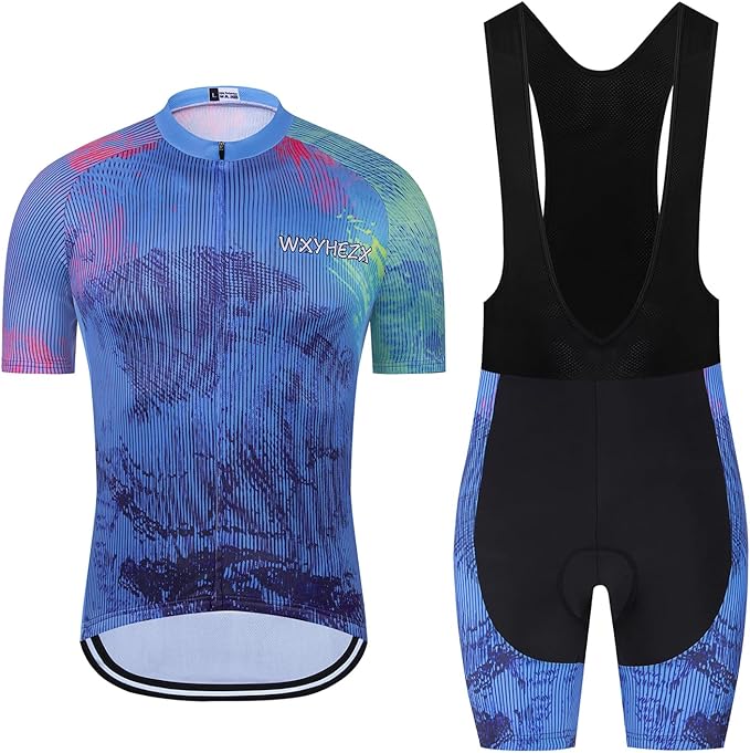 Men's Cycling Jersey Set Road Bike Shorts Sleeves Jersey Zipper Pokcet Bib Shorts with 20D Gel Pad Biking Clothing Sets