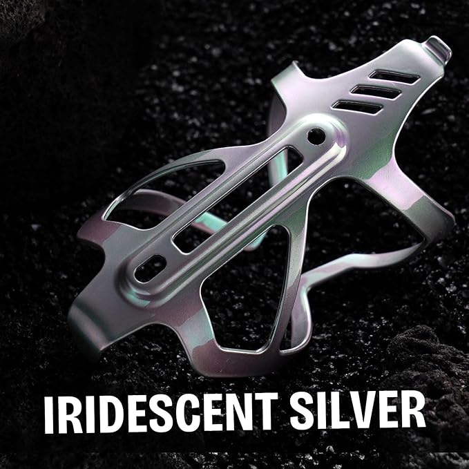 Corki Cycles Heavy Duty Bike Water Bottle Holder, Lightweight Aluminum Cage Shockproof Design for Road Mountain Gravel Bikes, Holds 18-30 oz, 1-Pack Iridescent Silver