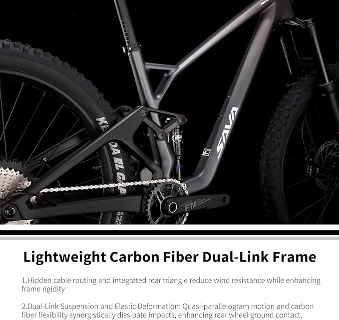SAVADECK Carbon Fiber Soft Tail Mountain Bike All Terrain Suspension Off-Road Fox Front Fork and Adult Racing, Firepower Orange-M6100-12 Speed