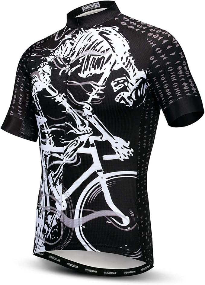 Men Cycling Jersey Skull Bike Short Sleeve Tops Quick-Dry Reflective 3-Pockets S-3XL
