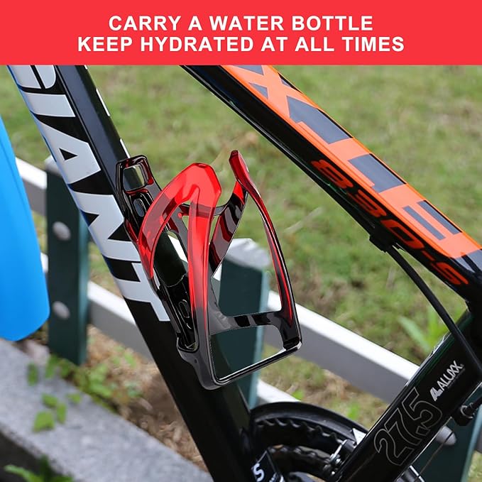 Bike Water Bottle Holder with Screws Lightweight Cycling Bicycle Water Bottle Holder for Road, Mountain Bike (Black Red)