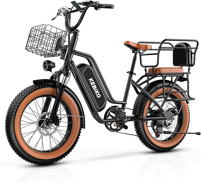 Electric Bike for Adults, 20"x 4" Fat Tire 35MPH Cargo Ebike with Seat, 1450W Peak 2 Seater Commute Bike with 48V 20AH Removable 960WH Battery, 80 Miles Max Range 7-Speed Step-Thru Electric Bicycle