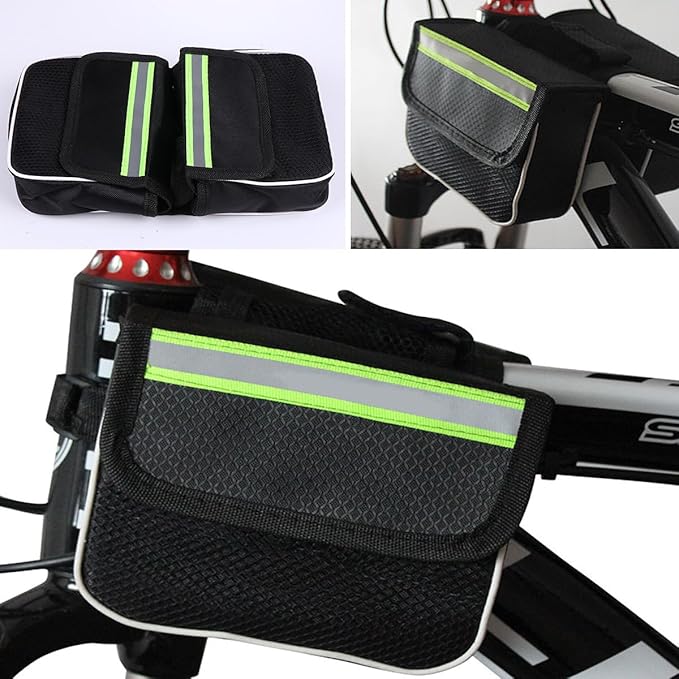 Bike Front Frame Bag 2pcs Waterproof Black Cycling Top Tube Storage Pouch Large Capacity for Mountain Bikes Riding Equipment