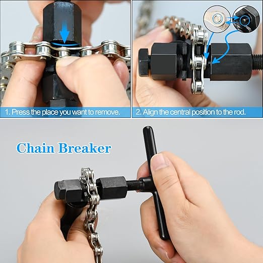 Bike Chain Kit, Single Speed Multi-Function Bike Mechanic Repair Kit, Chain Breaker and Bike Link Plier with Hook and 6 Pairs Bicycle Buckle, Reusable